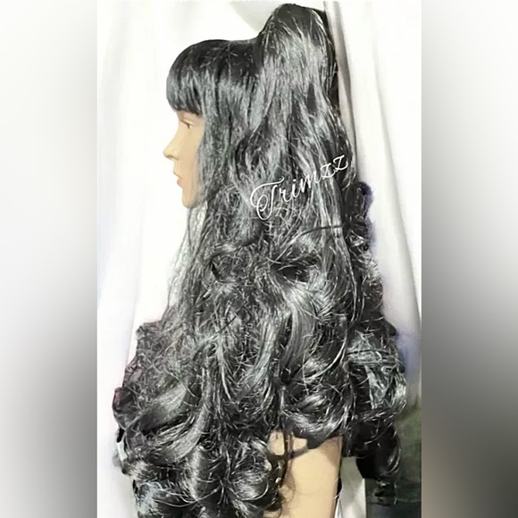 WIG One Size ………Black & White Thick Long Pony Tail Wig with removable Pony Tails - Picture 5 of 6